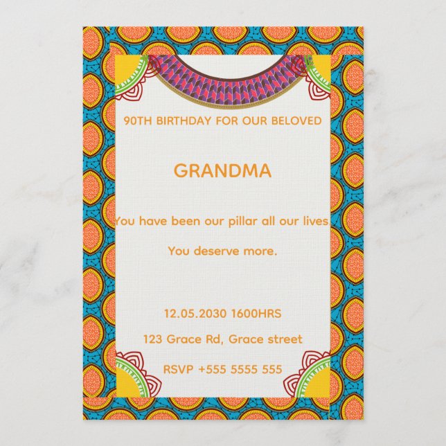 Afrocentric Birthday Invitation | Ankara Pattern  (Front)