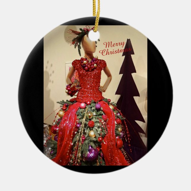 Afrocentric Dress Form Mannequin Christmas Tree Ceramic Ornament (Front)