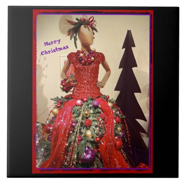 Afrocentric Dress Form Mannequin Christmas Tree Ceramic Tile (Front)