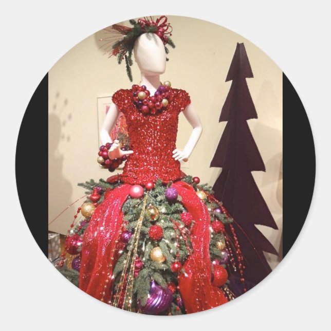 Afrocentric Dress Form Mannequin Christmas Tree Classic Round Sticker (Front)