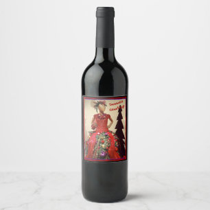 Afrocentric Dress Form Mannequin Christmas Tree Wine Label