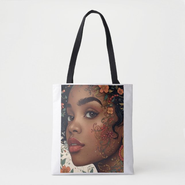 Afrocentric Floral Portrait Tote | Serenity Noire (Front)