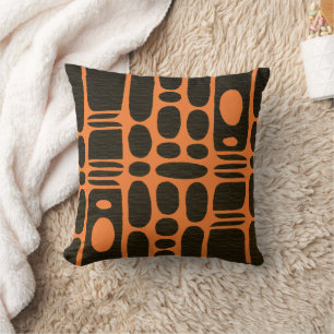 Afrocentric Geometric Brown & Chrome Orange Cushion