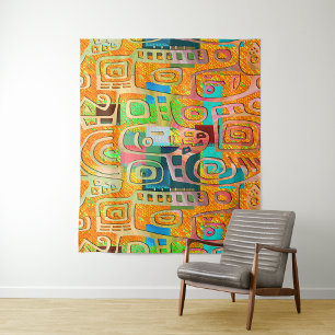 Afrocentric Geometric in Bold Orange & Chrome – Tapestry