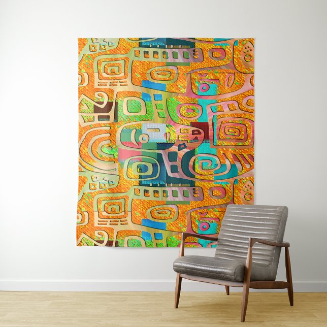 Afrocentric Geometric in Bold Orange & Chrome –  Tapestry (Creator Uploaded)