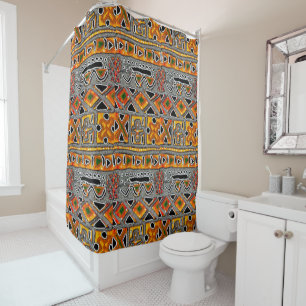 Afrocentric Geometric Motif Cultural  Shower Curtain