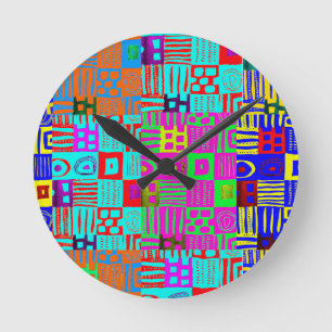 Afrocentric Geometric Motif Multicolored Round Clock