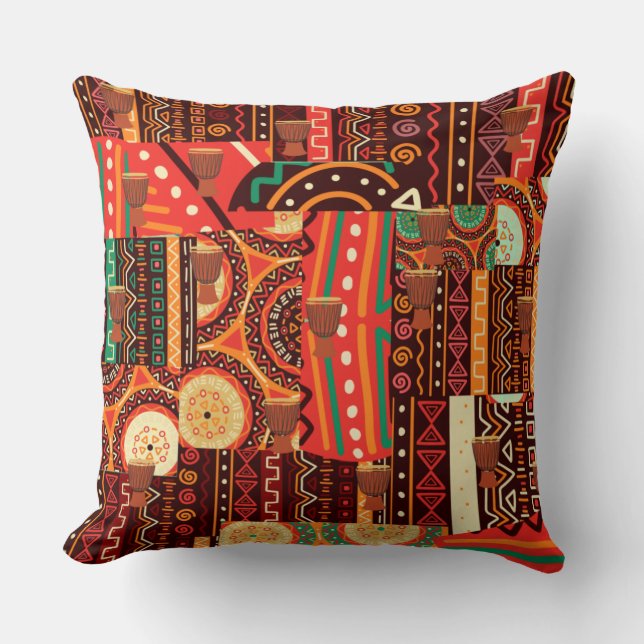 Afrocentric Kente Tribal Pattern  Throw Pillow (Front)