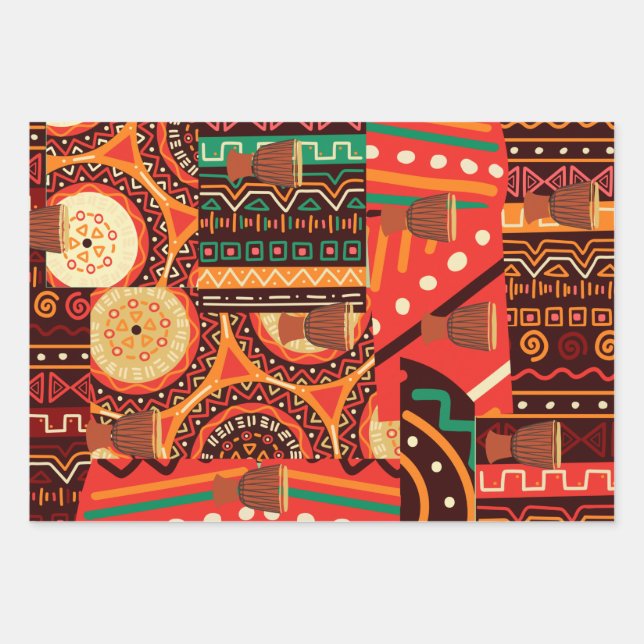 Afrocentric Kente Tribal Pattern  Wrapping Paper Sheet (Front)