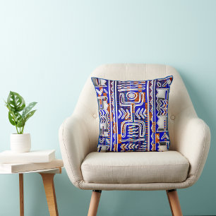 Afrocentric Kuba Cloth Geometric Dance Motif Cushion