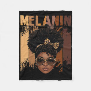 Afrocentric Pride Melanin Queen With Leopard Black Fleece Blanket