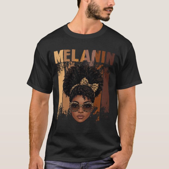 Afrocentric Pride Melanin Queen With Leopard Black T-Shirt (Front)