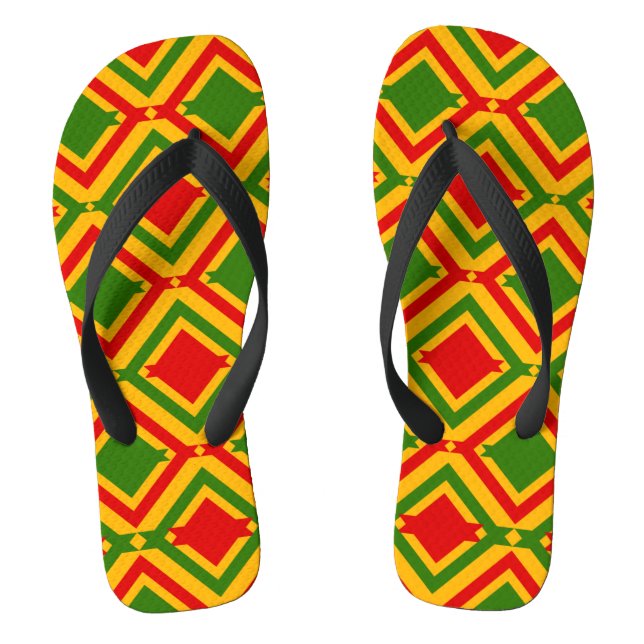 Afrocentric Red Green Yellow Geometric Pattern Thongs (Footbed)