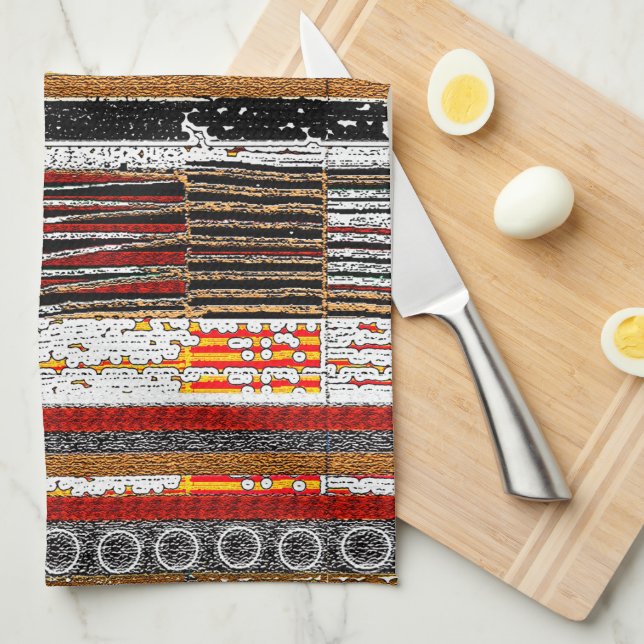 Afrocentric Rustic Patina  Tea Towel (Quarter Fold)