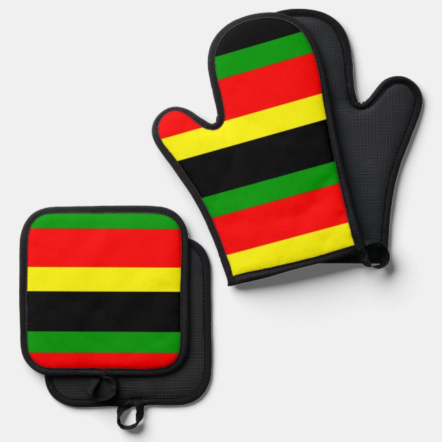 Afrocentric Stripes Oven Mitt & Pot Holder Set (Front/Back)