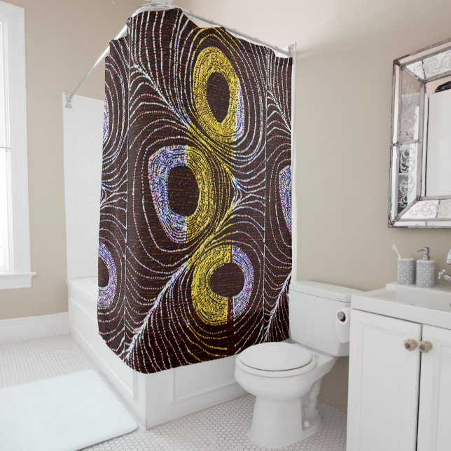Afrocentric Tribal Bird Feather Shower Curtain (In Situ)