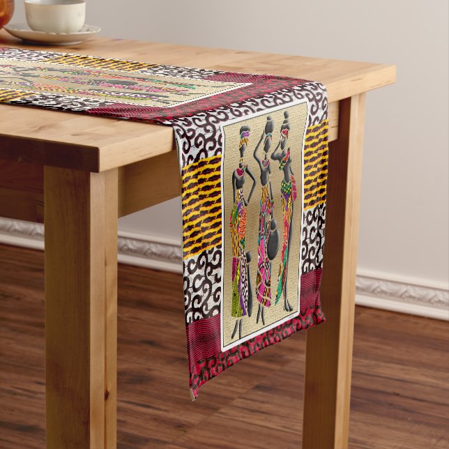 Afrocentric Tribal Celebration Art Short Table Runner (In Situ)