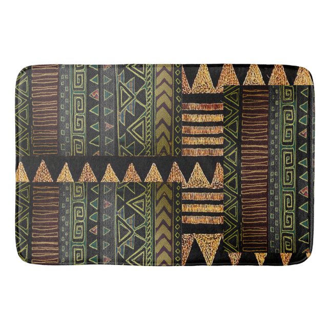 Afrocentric Tribal Motif Pattern Print Bath Mat (Front)