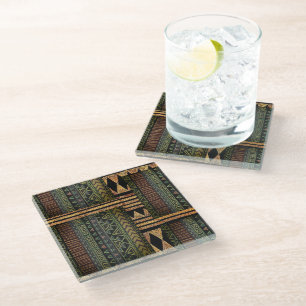 Afrocentric Tribal Motif Pattern Print Glass Coaster