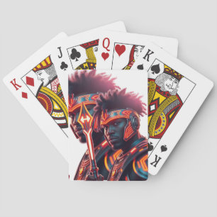 Afrofuturistic Neon Warrior Poker Card