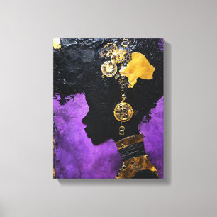 Afrofuturistic Steampunk Woman Purple Gears Canvas Print