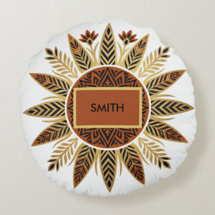 Afrohemian Sunburst Mandala Round Pillow