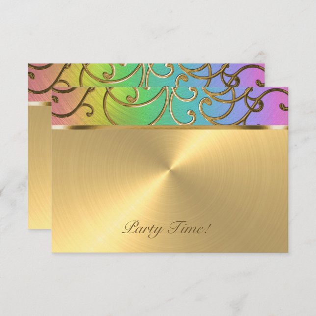 After Party Elegant Rainbow and Gold Filigree Invitation (Front/Back)