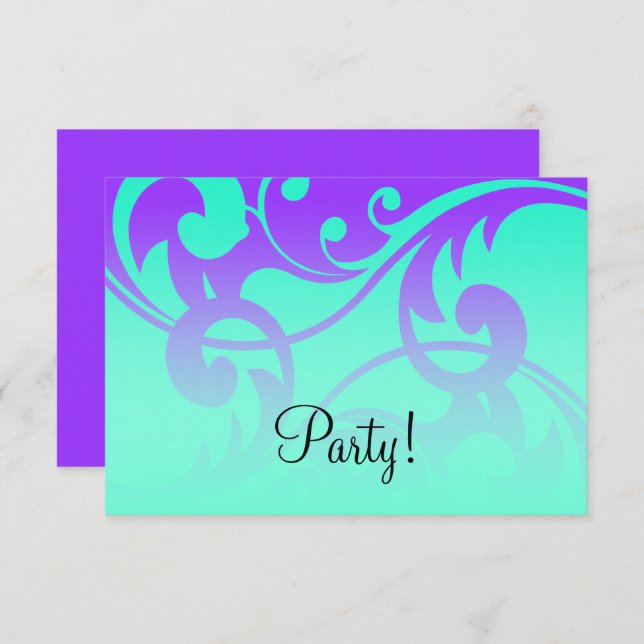 After Party Purple and Aqua Contemporary Swirls Invitation (Front/Back)