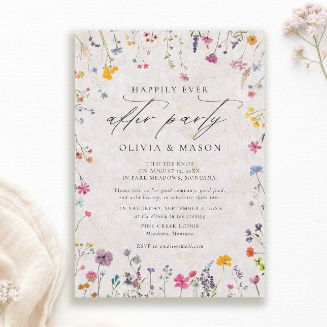 After Party Wildflower Garden Pink Blush Wedding Invitation (wildflower wedding after party invite watercolor garden backyard barn summer spring elegant blush)