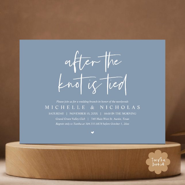 After the knot is tied, Modern Post Wedding Brunch Invitation (After the knot is tied, Modern Casual Post Wedding Brunch Party Dinner Invites Card PDF Dusty Blue)
