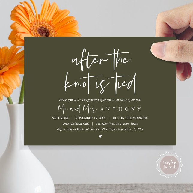 After the knot tied, Happily Ever After Brunch Invitation (After The Knot Is Tied, Post Wedding Brunch Invitation Card, PDF, Modern Script, Olive Green)