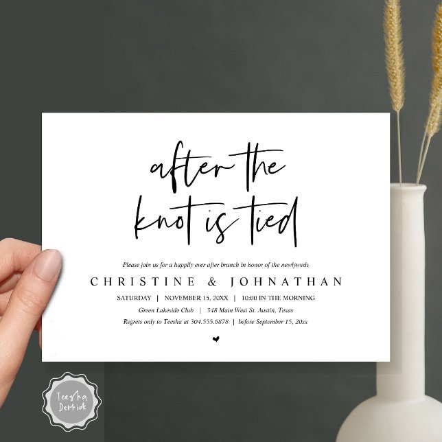 After the knot tied, Post wedding Brunch Invitatio Invitation (After the knot tied, Modern Post wedding Brunch Lunch Dinner Invitation Card, PDF, Black and White)
