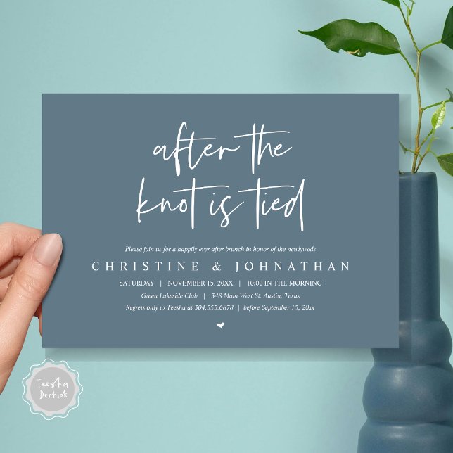 After the knot tied, Post wedding Brunch Invitatio Invitation (After the knot tied, Modern Post wedding Brunch Lunch Dinner Invitation Card, PDF, Dark Dusty Blue)
