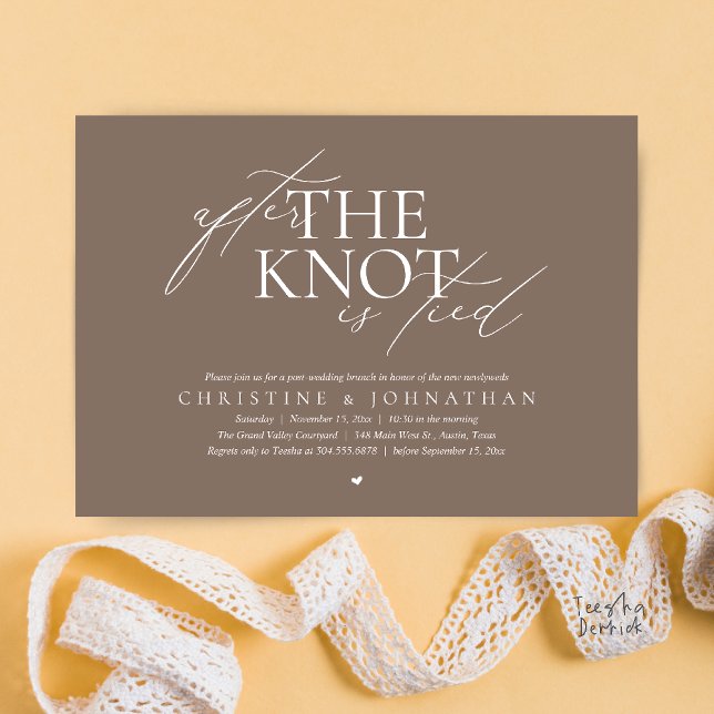 After The Knot Tied, Post Wedding Elopement Brunch Invitation (After The Knot Tied, Post Wedding Elopement Brunch Invitation card contemporary clean warm taupe )