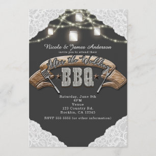 AFTER THE WEDDING BBQ I DO Mason Jar Lights & Lace Invitation