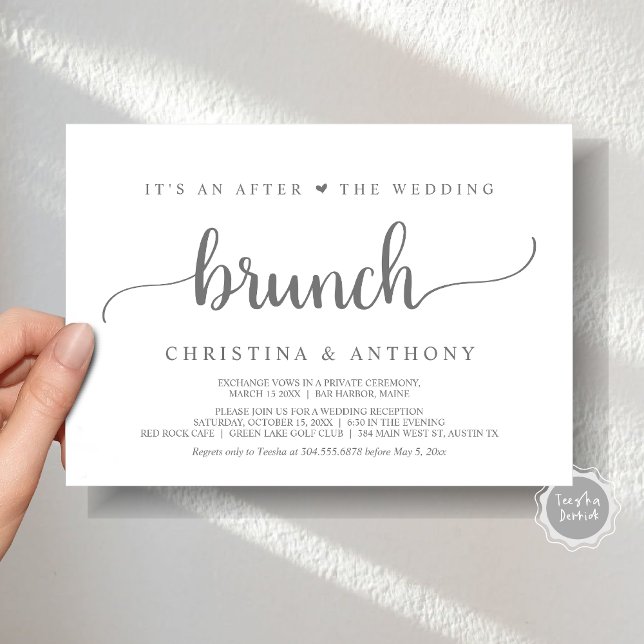 After The Wedding Brunch, Rustic Elopement Invitat Invitation (After The Wedding Brunch, Elopement Invitation Card, Rustic Script in Dark Grey.)