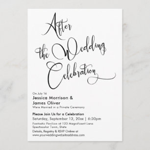 After the Wedding Celebration Black & White Script Invitation