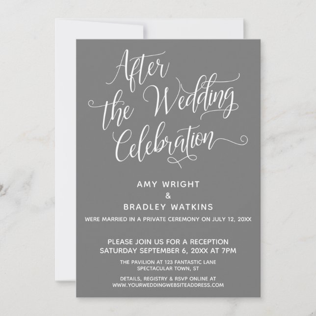 After the Wedding Celebration Elegant Dark Grey Invitation (Front)