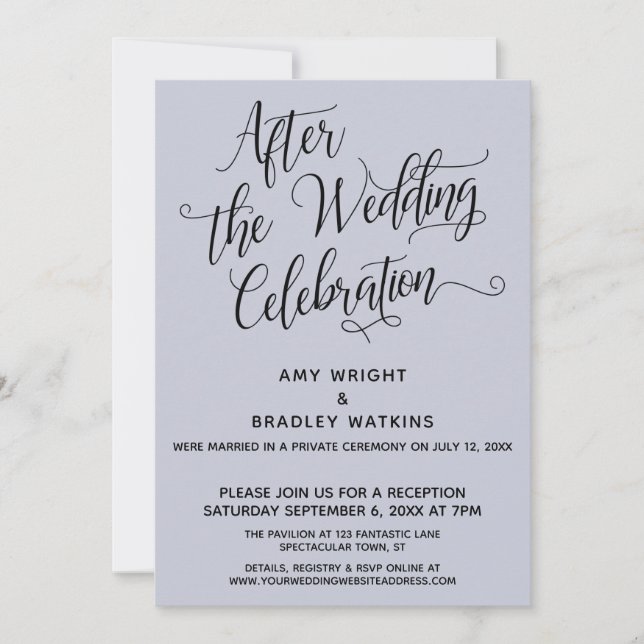 After the Wedding Celebration Elegant Dusty Blue Invitation (Front)