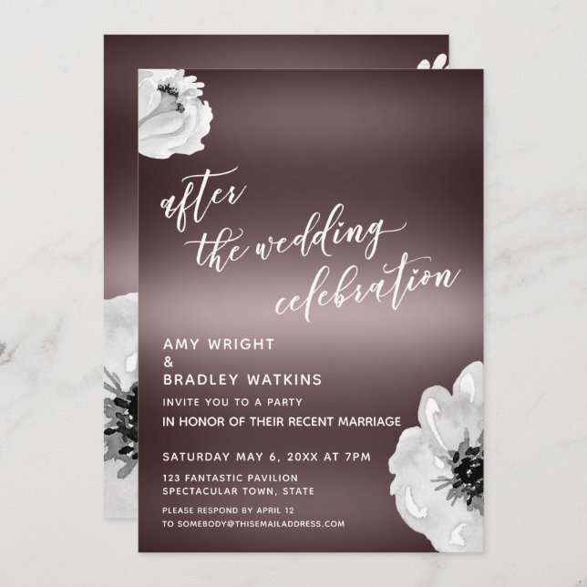 After the Wedding Celebration, Floral, Rose Gold Invitation (Front/Back)