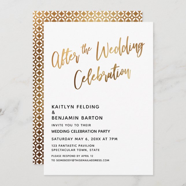 After the Wedding Celebration Gold Reception Invitation (Front/Back)