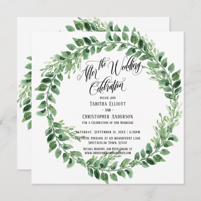 After the Wedding Celebration Green Reception-Only Invitation (Front/Back)