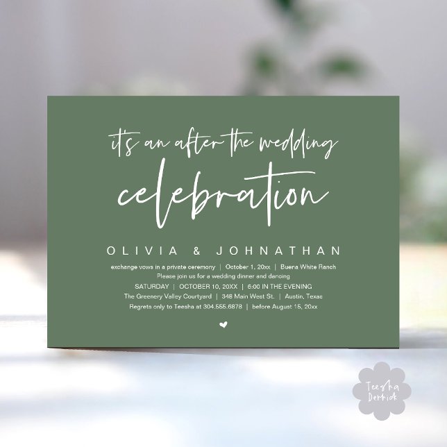 After The Wedding Celebration Modern Dinner Party Invitation (It's an after The Wedding Celebration Modern Dinner Lunch Brunch Party Invites Card Sage Green)
