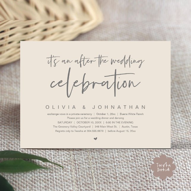 After The Wedding Celebration Modern Dinner Party Invitation (It's an after The Wedding Celebration Modern Dinner Lunch Brunch Party Invites Card  PDF Cream Grey)