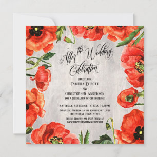 After the Wedding Celebration Red Poppies & Wood Invitation