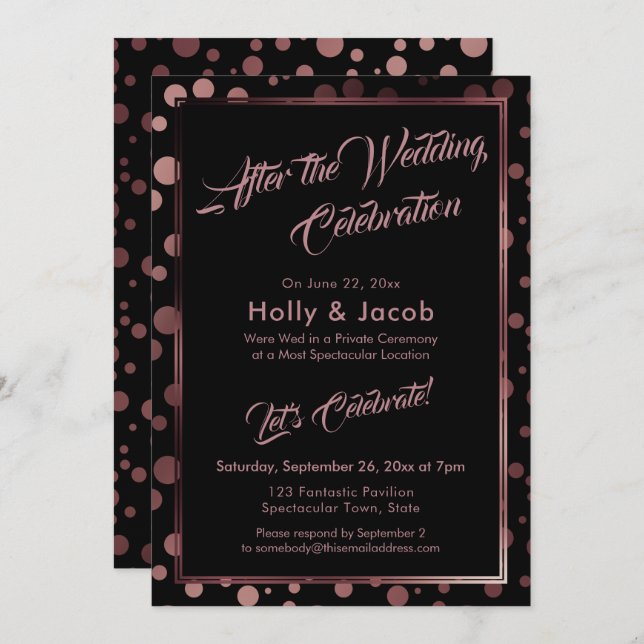 After the Wedding Celebration Rose Gold Bubbles Invitation (Front/Back)