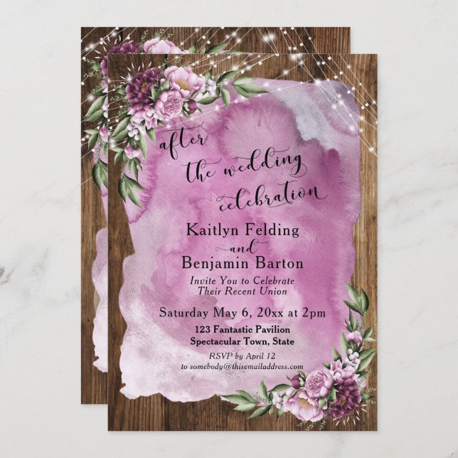 After the Wedding Celebration Rustic Watercolor Invitation (Front/Back)