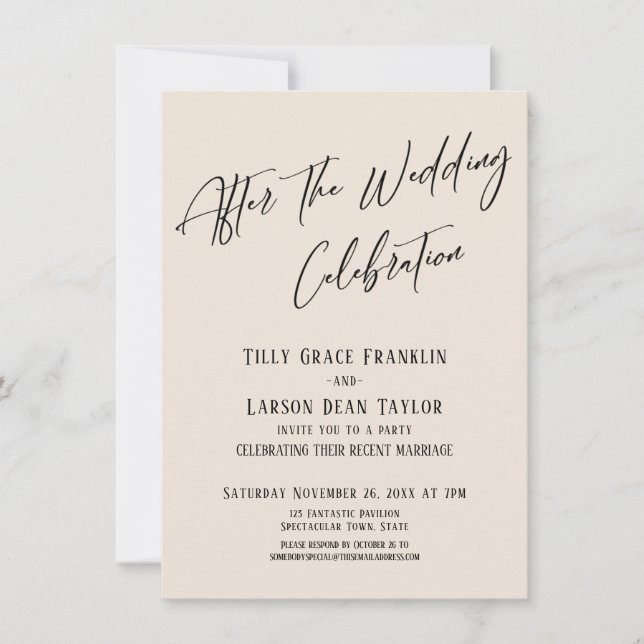 After the Wedding Celebration Simple Elegant Cream Invitation (Front)