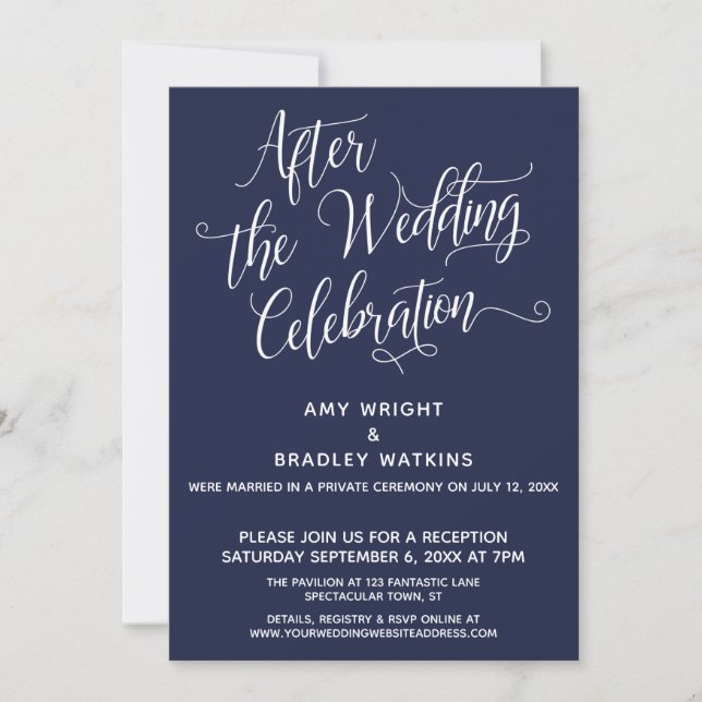 After the Wedding Celebration Simple Elegant Navy Invitation (Front)