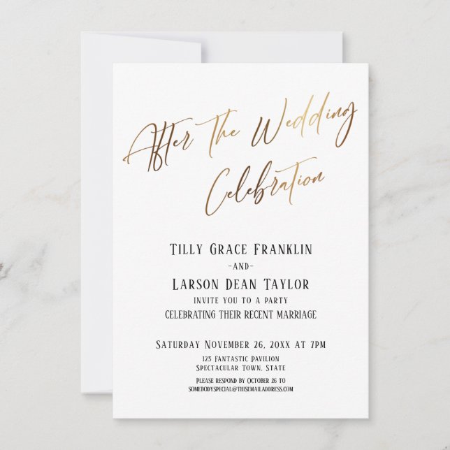 After the Wedding Celebration Simple Gold Accent Invitation (Front)